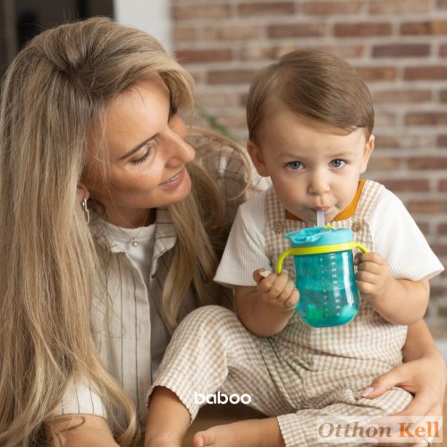BABOO® Súlyozott szívószálas itatópohár (szilikon szívószállal), 300 ml, Lagoon Fiesta, 9+ hónapos kortól