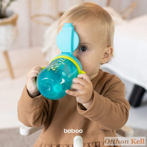BABOO® Súlyozott szívószálas itatópohár (szilikon szívószállal), 300 ml, Lagoon Fiesta, 9+ hónapos kortól