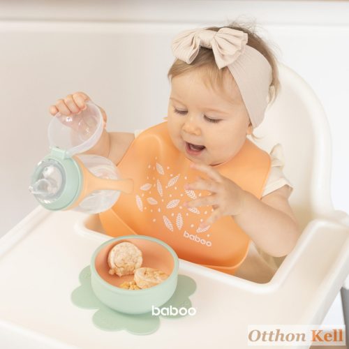  Baboo® tapadókorongos szilikon tányér, Peachy Keen, zöld, 6+ hónapos kortól