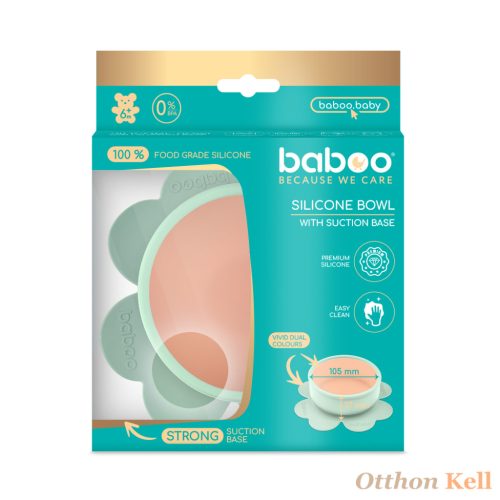  Baboo® tapadókorongos szilikon tányér, Peachy Keen, zöld, 6+ hónapos kortól
